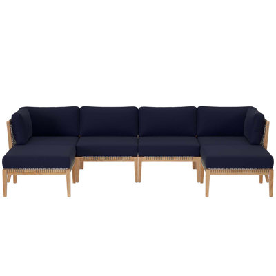 Modway Clearwater Outdoor Patio Teak Wood 6-Piece Sectional Sofa