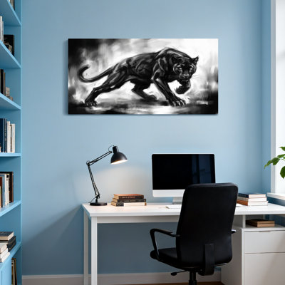 Animaux, panthère noire en mouvement, reproduction d'art