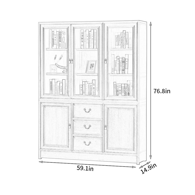 Bibliothèque standard en bois massif H 76,8 po x l 59,1 po Millicent, (2 tablettes) H 76,8 po x l 59,1 po x P 14,9 po
