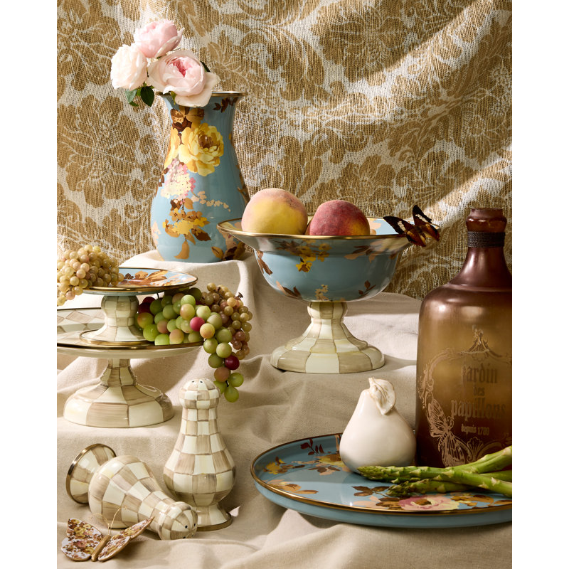 Wild Rose Small Pedestal Platter, Slate