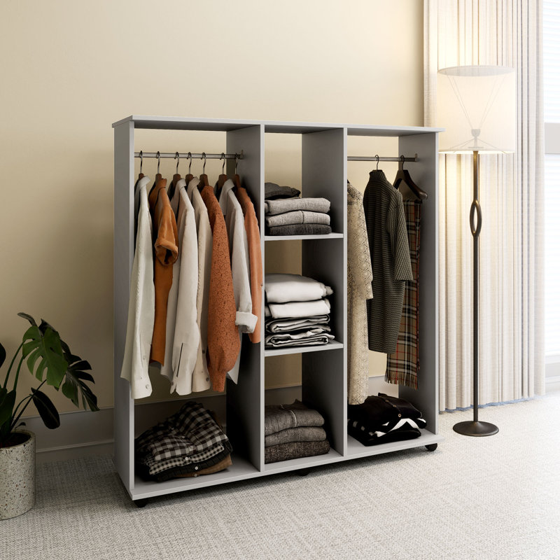 HOMCOM Double Open Wardrobe w/ Clothes Hanging, Grey
