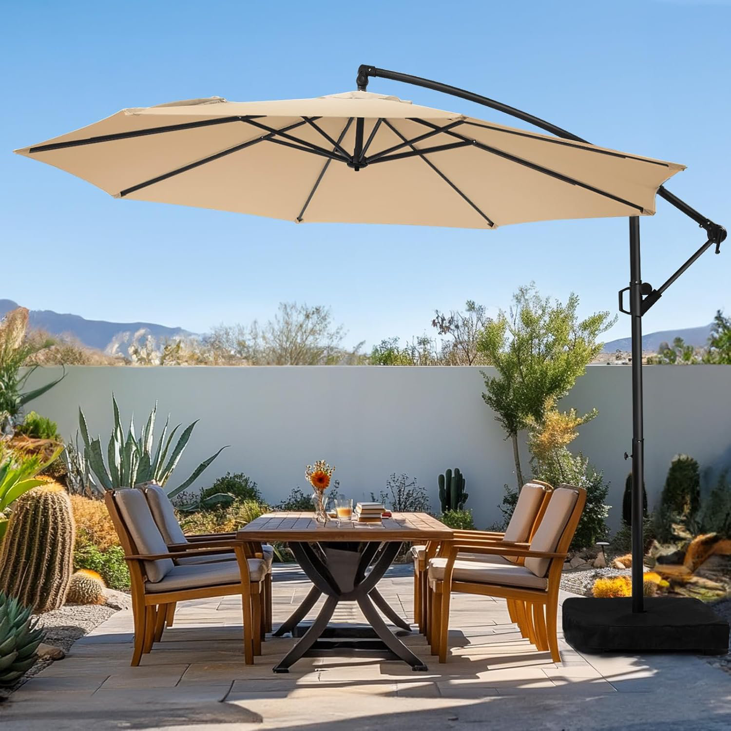 Arlmont & Co. 10Ft Patio Umbrella With Base Included Outdoor Offset ...