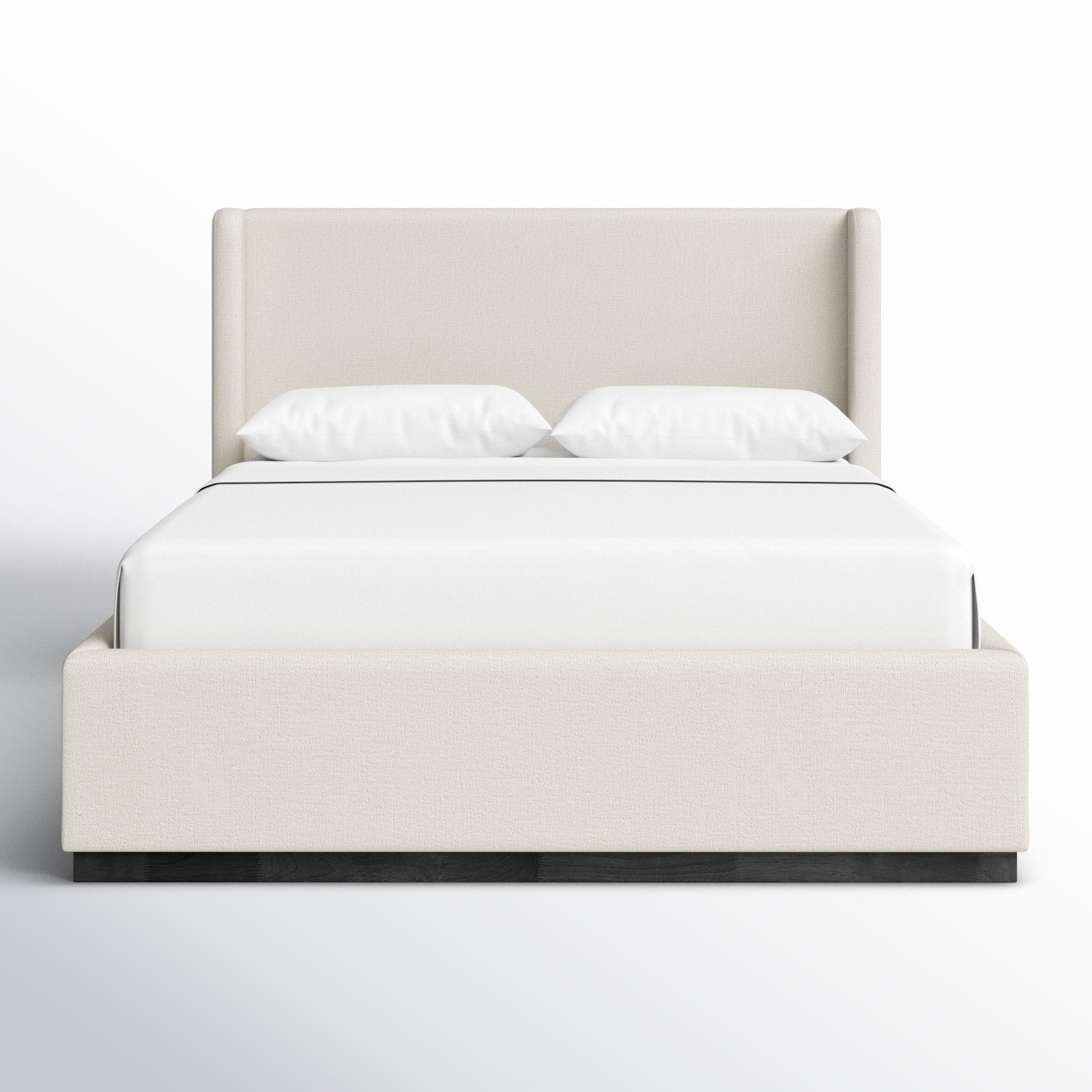 Upholstered Panel Bed, Queen, Beige Linen Textured Fabric