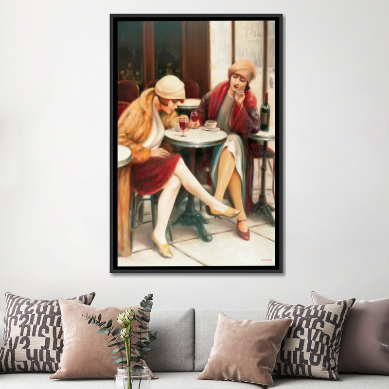 « cafe ii », reproduction sur toile, H 26 po x l 18 po x P 1,5 po, Toile avec cadre noir, Pas de tapis
