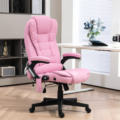 Chaise de bureau confortable All Day en rose, massage vibrant à 6 points, chaleur, inclinable, rembourrage des accoudoirs, massage rose avec tissu doux à haut dossier, rembourré