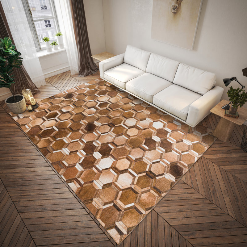 Tapis décoratif en similicuir brun 1 pi 8 po x 2 pi 6 po Mosaic, Rectangle 9 pi x 12 pi
