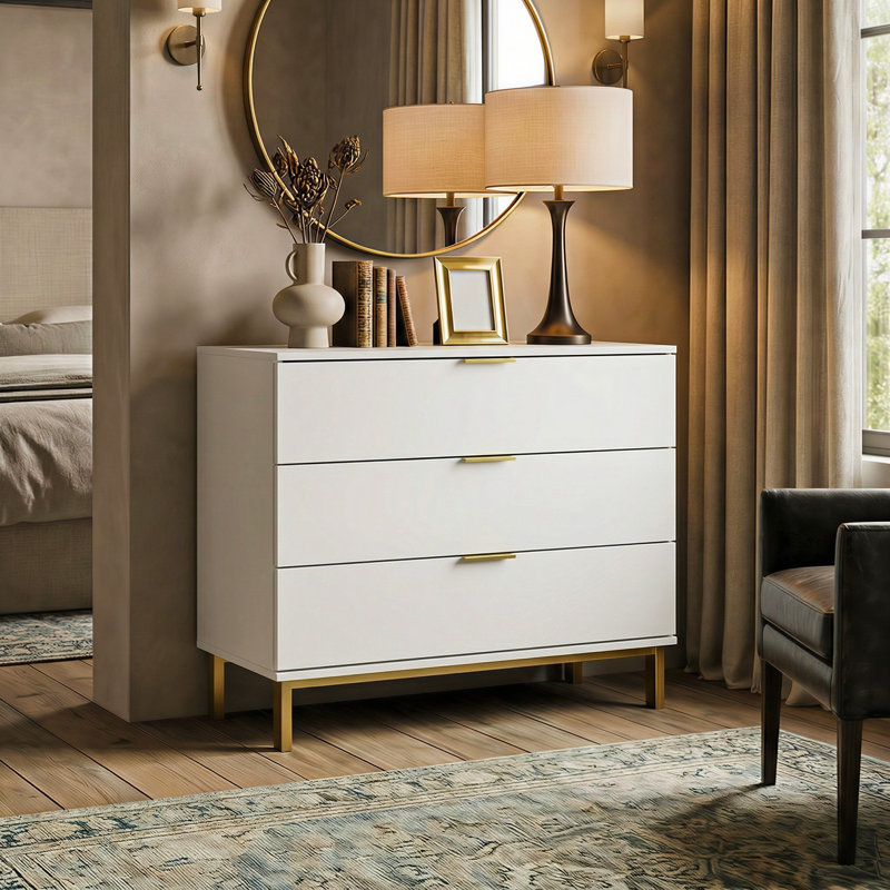 Commode 3 tiroirs Spurlin, Blanc
