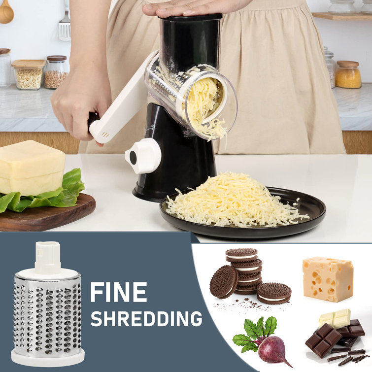 ColorLife Rotary Cheese Grater With Handle - Vegetable Slicer Shredder  Grater For Kitchen 3 Interchangeable Blades With A Stainless Steel Peeler