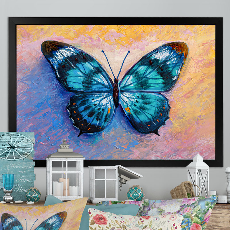 «Abstract Turquoise Butterfly», reproduction sur toile flottante, Cadre noir, H 8 po x l 12 po x P 1 po