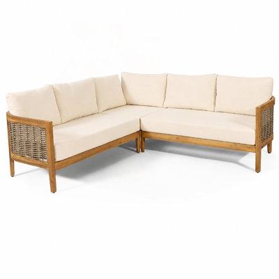 5-Seater Outdoor Patio Sofa Set with Solid Acacia Wood and PE Rattan
