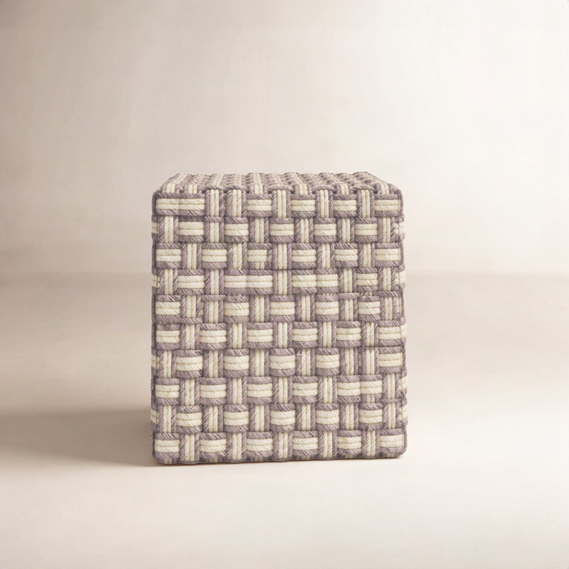Etha Bailey 18" Square Woven Pouf Ottoman, Cream