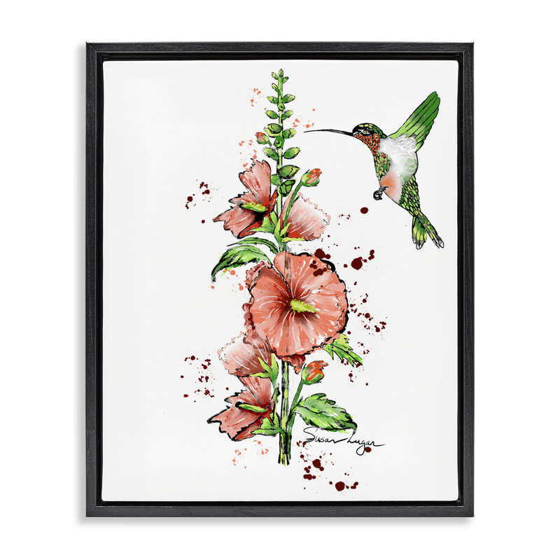 Cadre flottant Hummingbird and Hollyhock, design par Susan Lugar, Cadre flottant noir de jais, H 21 po x l 17 po