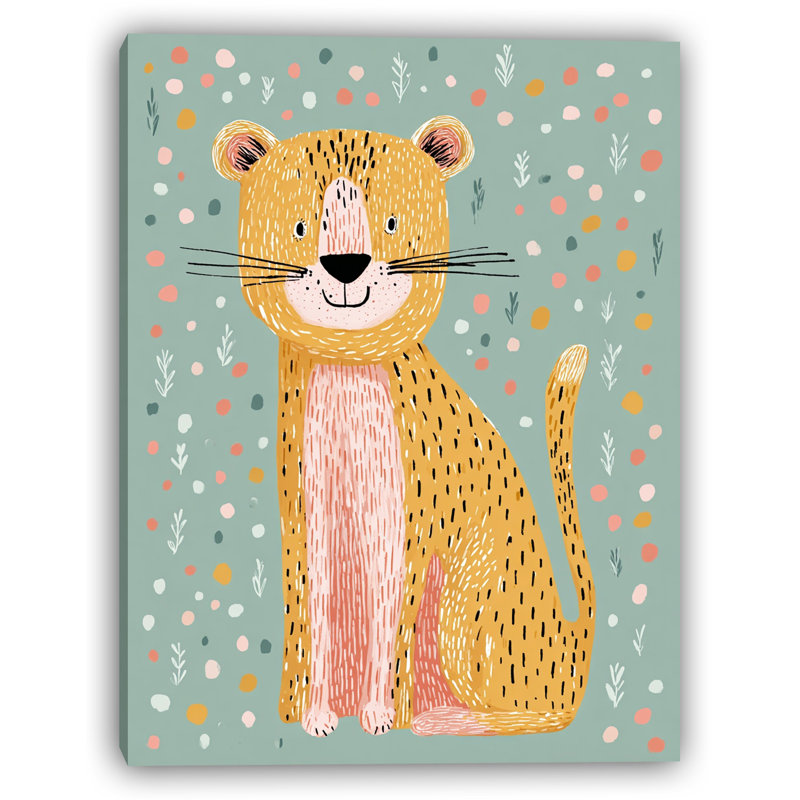 «Souriant guépard», art mural sur toile tendue, H 24 po x l 16 po