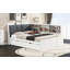 Lit plateforme double en bois avec lit gigogne escamotable, tablettes de rangement et tête de lit à rangement amélioré, blanc-168334831