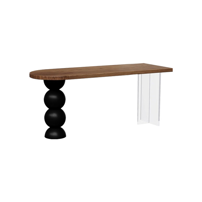 Bureau d'écriture brun en bois massif demi-cercle, H 29,53 po x l 62,99 po x P 23,62 po