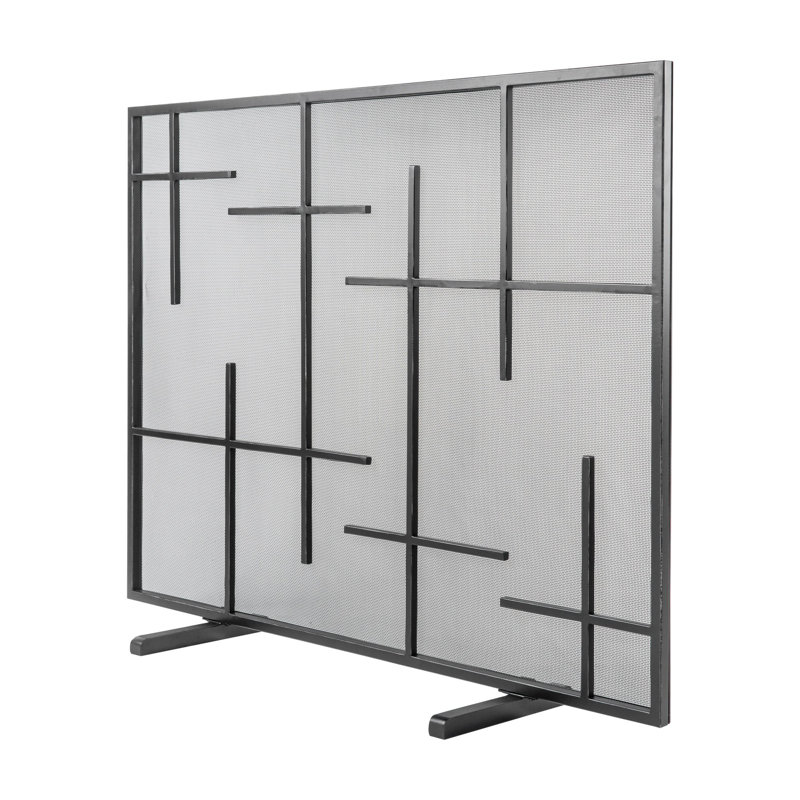 Boston Steel Fireplace Screen, Flat Black