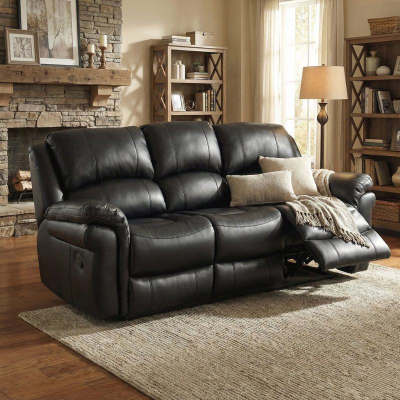 Arles 3 Seater Reclining Sofa, Black, Manual