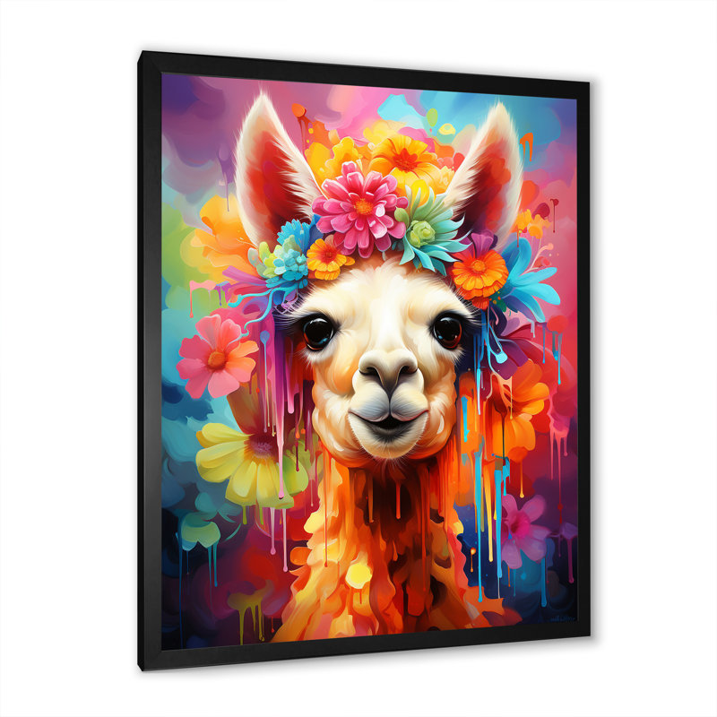 Alpaca Popart Woolen Elegance I - Alpaca, art mural, Cadre simple noir, H 20 po x l 12 po x P 1 po