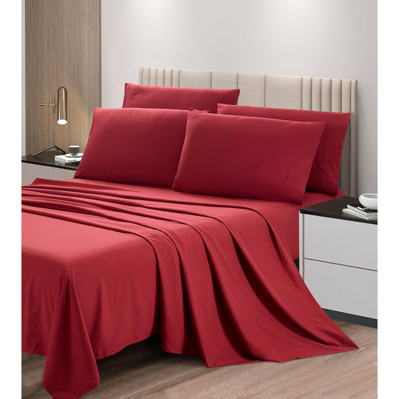 6-Piece Brushed Microfiber Bed Sheet Set, King Sheet Set with 5 Additional Pieces, Burgundy