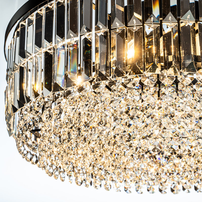 Lustre tambour en cristal glamour moderne à 5 lumières pour la chambre à coucher Bythwood, Noir mat