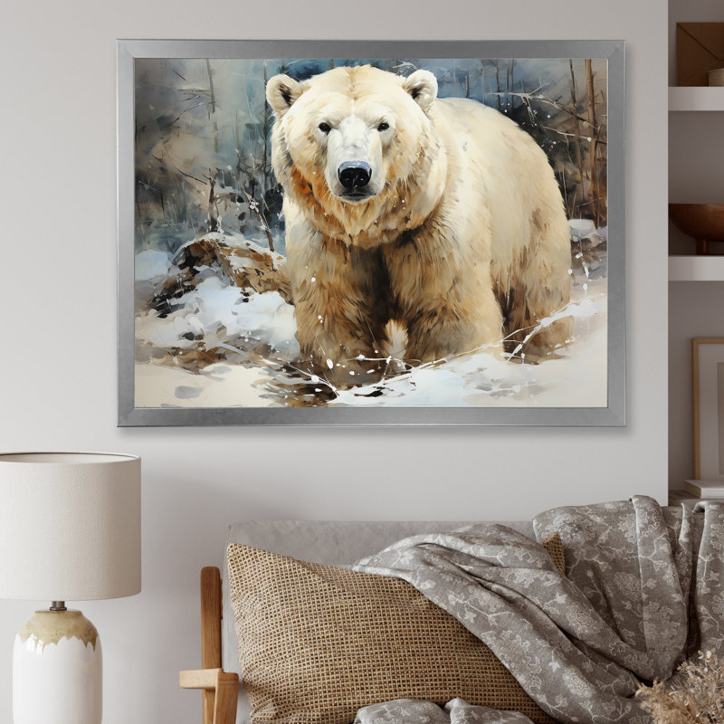 Ours polaires, art solitaire I - ours 2, Cadre flottant doré, H 16 po x l 32 po x P 1 po