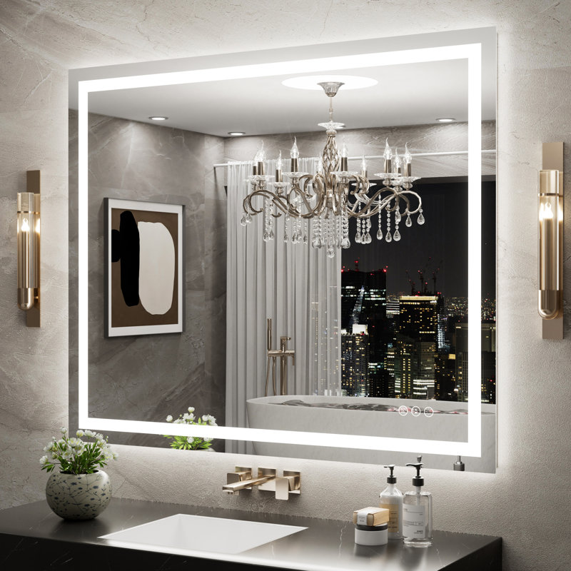 Led Backlit Frameless Lighted Bathroom Mirror Wall Mirror Dimmable Anti-fog, 40" x 48"
