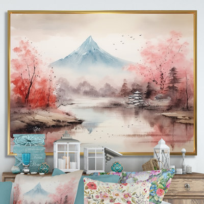 Rose, sommet du brouillard Sakura, montagnes du Japon II - Japon, art mural
