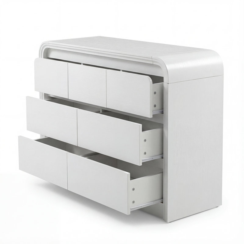 Curved Edge 47.24" Width MDF 7-Drawer Dresser Storage Accent Chest, White