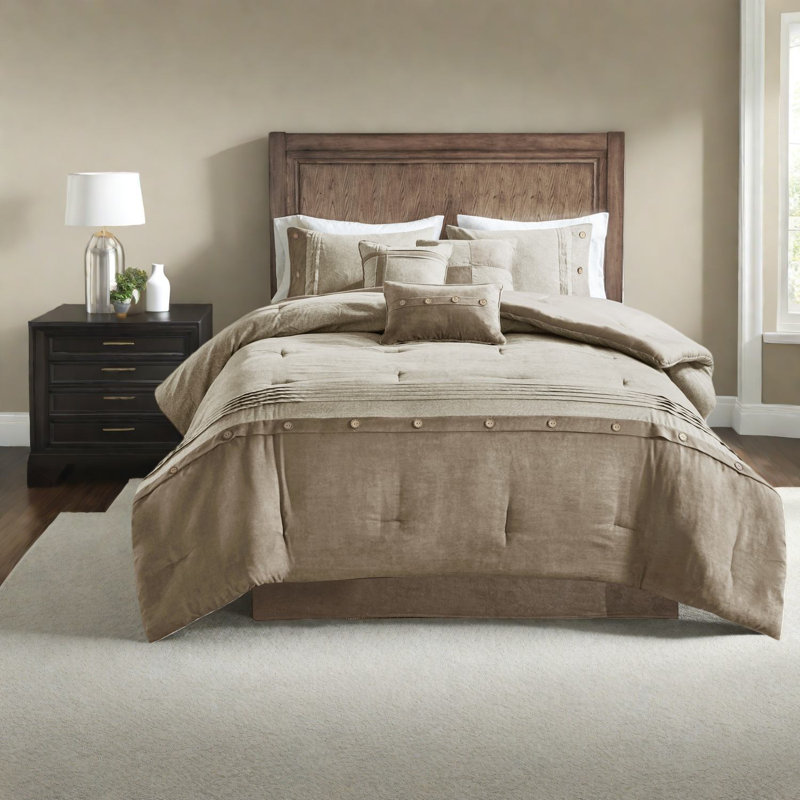 ensemble de literie en faux suède, édredon en polyester brun clair avec motif chalet rustique, grand