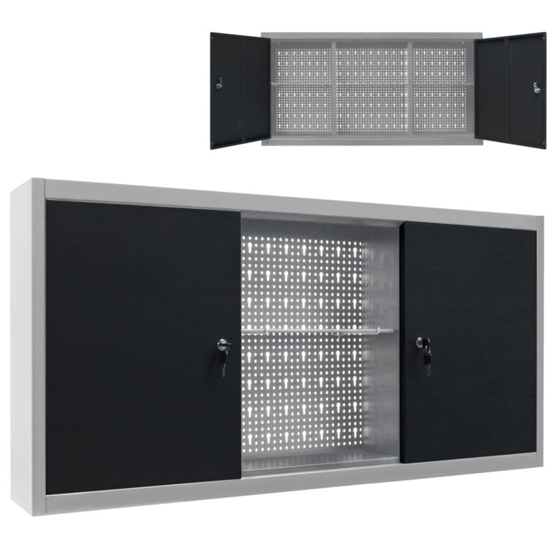 Armoire à outils murale de style industriel en métal gris et noir
