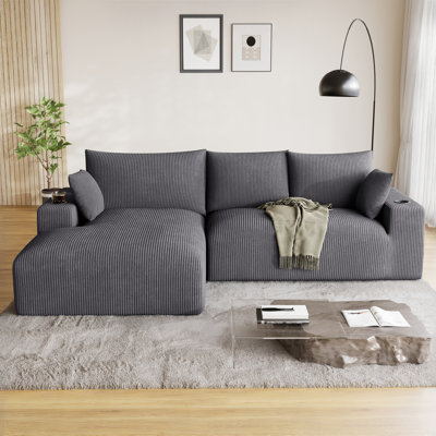 Adame 113"W L-Shaped Sectional With Chasie And Cup Holders, Sectional Sofa For Living Room by Mercer41