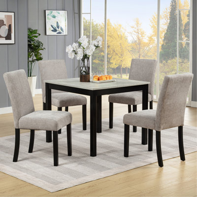 Ensemble de salle à manger 5 pièces avec plateau de table effet béton, ensemble de table de salle à manger moderne en bois, ensemble de 4 chaises de table de cuisine en bois massif pour salle à manger, cuisine, restaurant, gris et noir