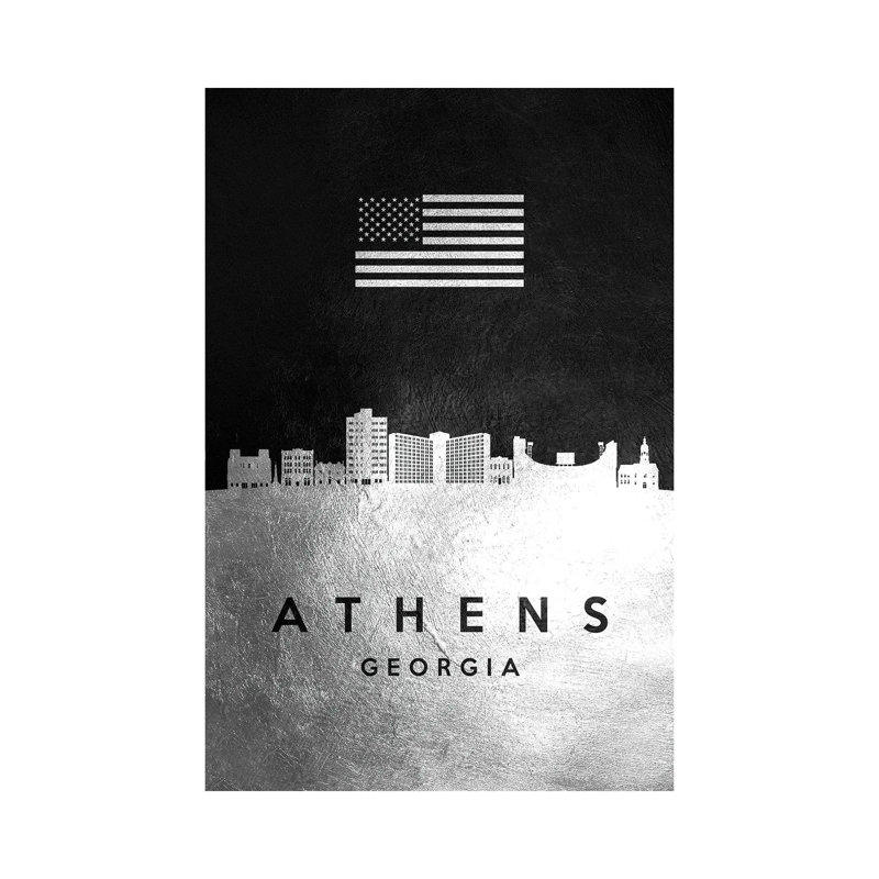 Athens Georgia Silver Skyline by Adrian Baldovino - Wrapped Canvas Print, 66.04 cm H x 45.72 cm W x 1.91 cm D