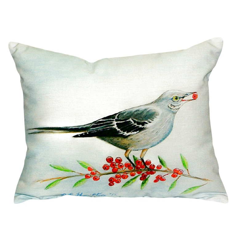 Housse et insert de coussin rectangulaire d'extérieur Mockingbird and Berries, Rectangle H 16 po x l 20 po, Rouge / Noir