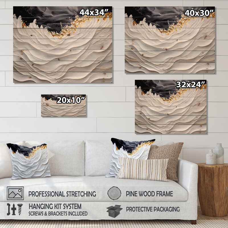 White Abstract Fractal Spectrum Of Serenity I - Coastal Wood Wall Art On Natural Pine Wood, 30" H x 40" W x 0.78" D