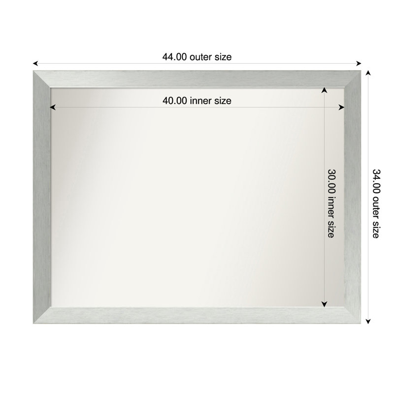 Miroir de salle de bain mural en argent brossé sans cadre, Rectangle, 34 po x 44 po