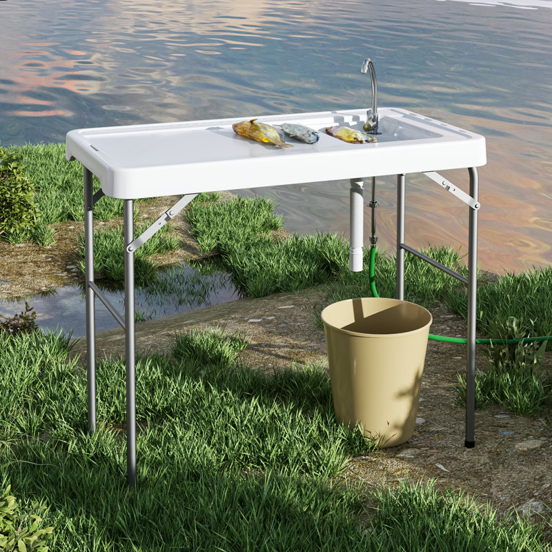 42.5" Fish Cleaning Table With Sink, Folding Outdoor Camping Table