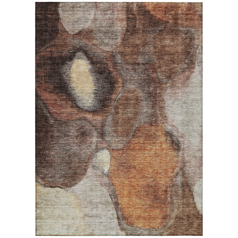 Tapis extérieur lavable abstrait cuivré 9 pi x 12 pi café et beige