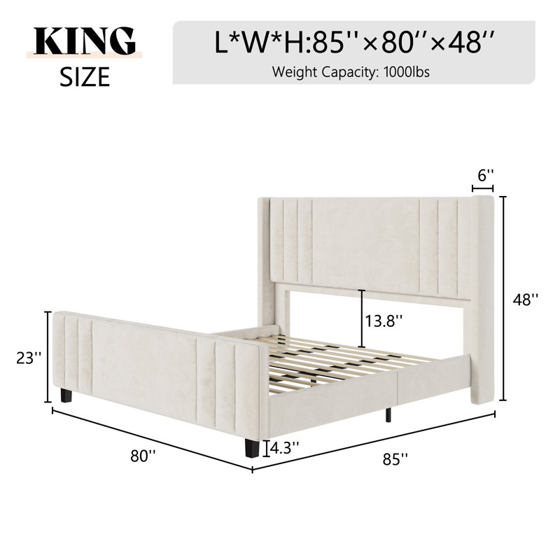 Aurieona Upholstered Platform Bed, Cream, King