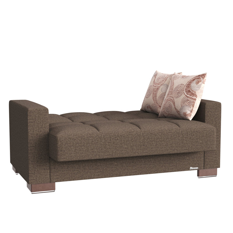 Causeuse convertible rembourrée avec rangement, petit canapé confortable pour le salon, Chenille brun