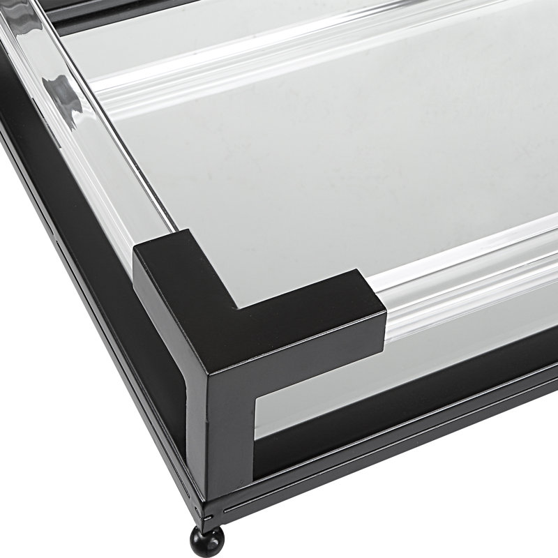 Black Iron and Glass Square Tray with Clear Acrylic Sides