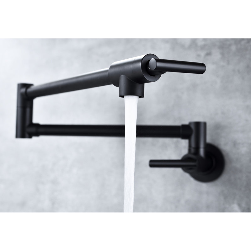 Brushed Nickel Wall Mounted Pot Filler Faucet - Folding Arm, 360 Swivel, Brass, Double Handles For Smooth Water Delivery, Corrosion Surface Finish Mechanism, Rotation, Simple Management,