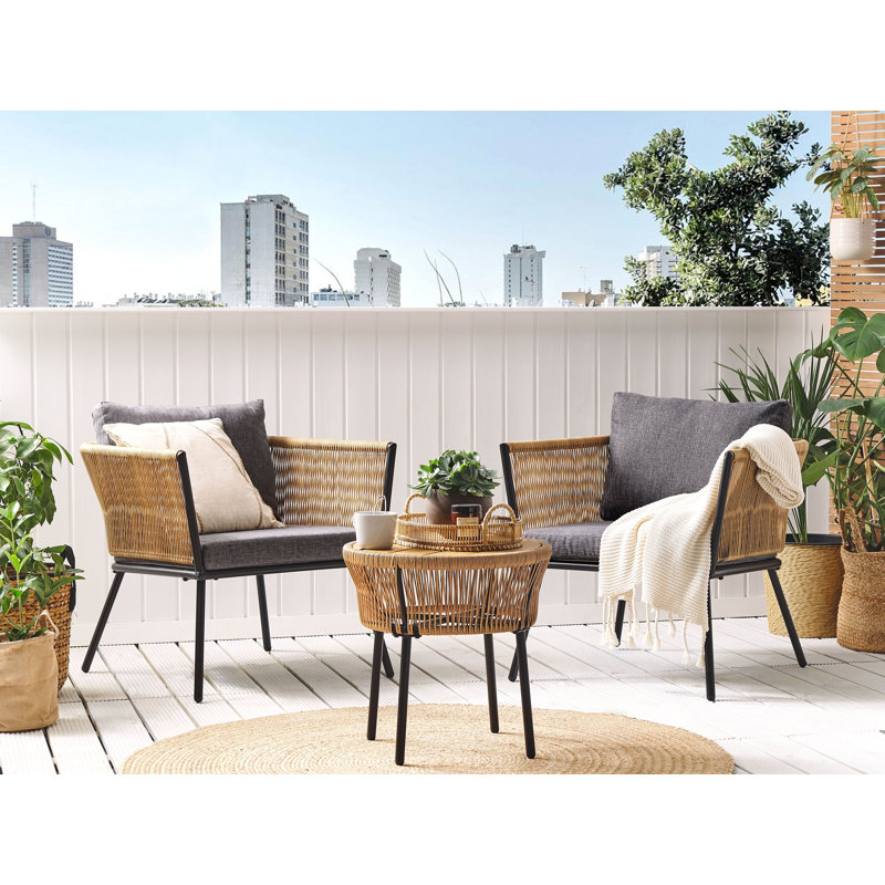 Fallow Rattan 2 - Person Seating Group with Cushions, Natural/Grey