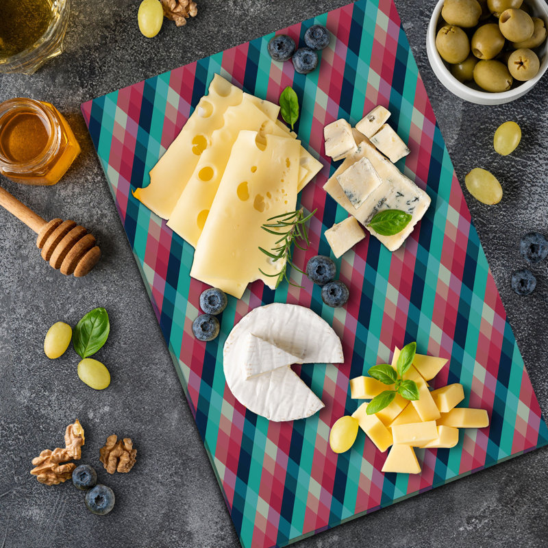 Ambesonne Geometric Cutting Board Large Diagonal Grid Rhombuses Multicolor