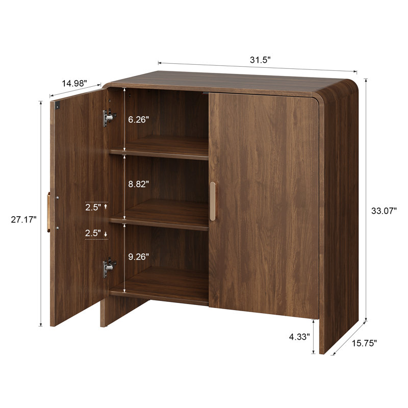 31.5” Sideboard Curved Cabinet With Storage, Brown