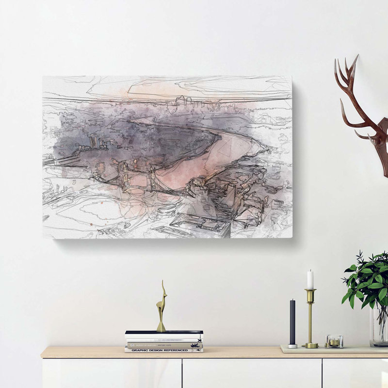 Sunrise over London in Abstract - Wrapped Canvas Drawing - Wrapped Canvas, 60cm H x 91cm W x 3cm D