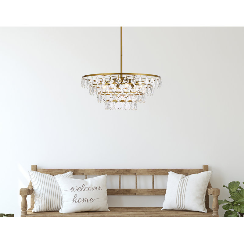 Marina Dimmable Tiered Chandelier, Brass, 58" H x 24" W x 24" D