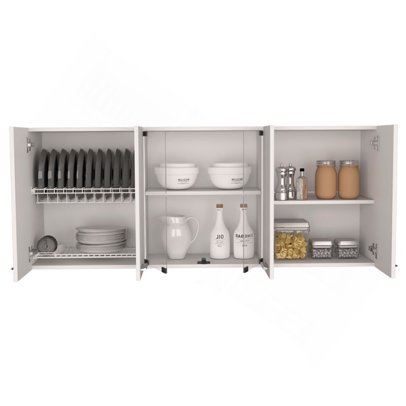 Armoire murale Yuma de 150 po, deux armoires fermées, deux tablettes ouvertes
