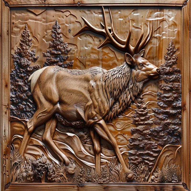 «Wapiti» sur toile, H 12 po x l 18 po x P 3 po