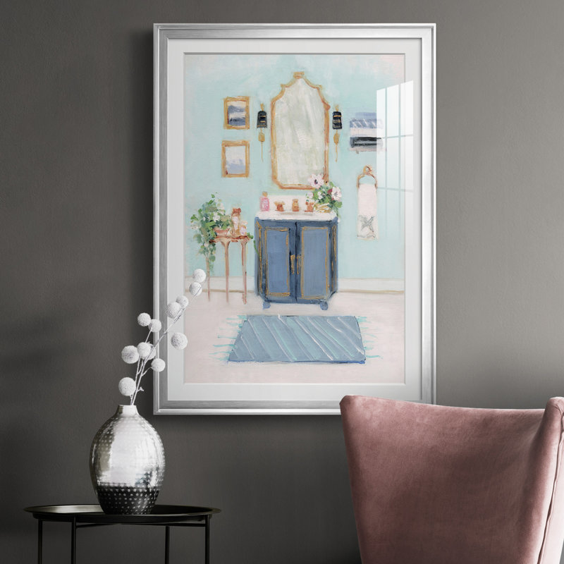 Blue Bath II - peinture encadrée, Argent, H 30,5 po x l 42,5 po x P 1,5 po